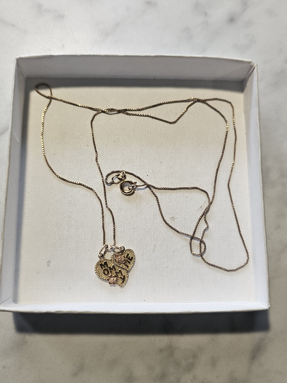 14k Gold Heart Pendant & Necklace - "Mommy Me" Made In ITALY